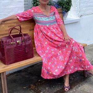 ZOLUCKY woman's pink floral house dress with pockets size large